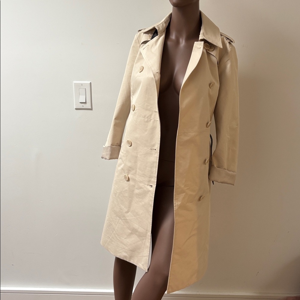 Danier Bretta trench coat long beige cream leather belt double breasted XXS - Picture 14 of 16